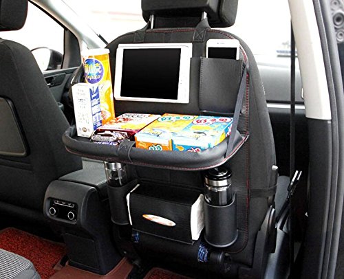 Porta accessori in pelle PU per sedile posteriore auto con due grandi scomparti, dotata di tasche per bottiglia, telefono, scatola di fazzoletti