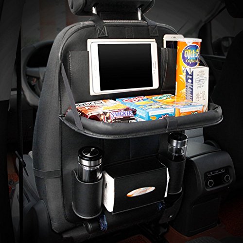 Porta accessori in pelle PU per sedile posteriore auto con due grandi scomparti, dotata di tasche per bottiglia, telefono, scatola di fazzoletti