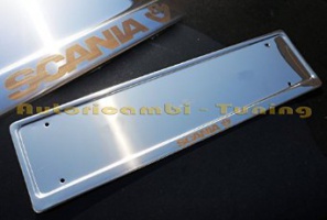 Porta Targa Portatarga Anteriore Scania V8 Acciaio Inox Incisione Laser
