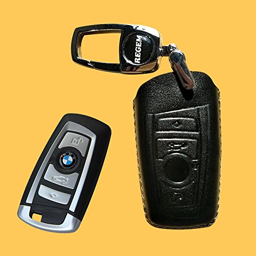 Portachiavi custodia per telecomando/chiave elettronica auto per BMW serie 2, 3, 4, 5, 6, 7, X3 520LI GT, stile semplice (nero), Pelle, Black(concise)