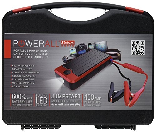 PowerAll, powerbank rosso/nero portatile e jump starter auto con batteria e monitor per sistema di ricarica
