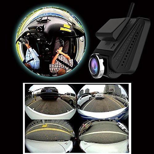 Powpro Pcam pp-a33 FHD 1080p WiFi 6,3 cm 360 ° Panoramic auto Dash Cam 220 gradi ampio angolo di visione notturna LED Infrated cruscotto della macchina fotografica registratore con G-Sensor