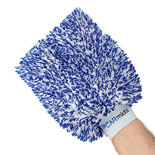 Premium Autowaschhandschuh aus saugfähigster Mikrofaser - Makelloser Auto- und Felgenhandschuh zur Autoreinigung und Autoaufbereitung - Autoschwamm (Blau | Weiß)