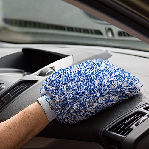 Premium Autowaschhandschuh aus saugfähigster Mikrofaser - Makelloser Auto- und Felgenhandschuh zur Autoreinigung und Autoaufbereitung - Autoschwamm (Blau | Weiß)