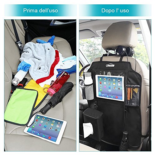 Protezione Sedili Auto Bambini, Oasser 2pcs Proteggi Sedile Organizzatore Sedile Posteriore Impermeabile Supporto per Tablet 10”con Scatola di Tessuto (XL)