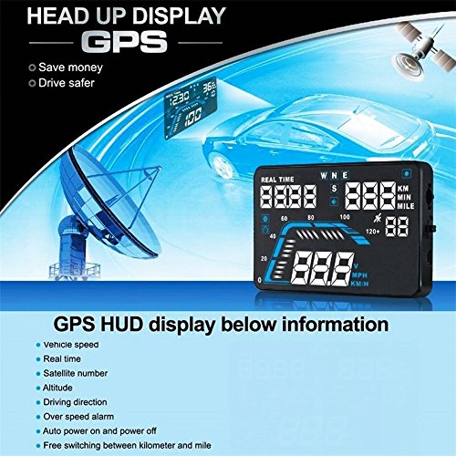 Q7 Proiettore da 5,5 pollici Universal GPS HUD Head Up Display montato su cruscotto per velocit脿 di trasmissione dati Tempo su bussola di allarme