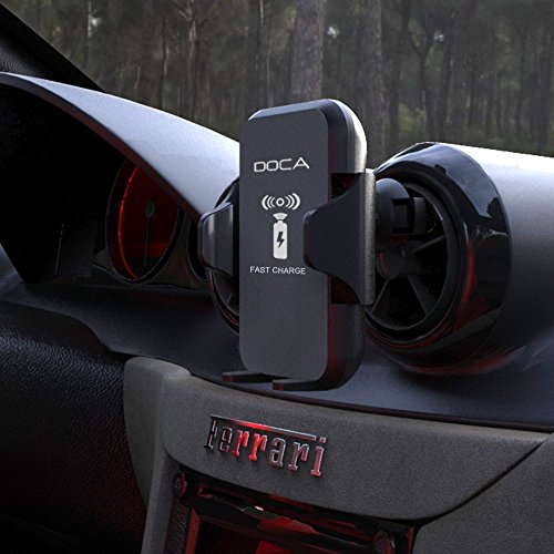 QI Wireless Car Charger Mount Holder, DOCA Mobile Cell Phone Air Vent Car Cradle Charging Holder per iPhone 8, iPhone X , Galaxy Note 8 S8/S8 Plus S7 Edge and Others Qi Enabled Phones - Nero