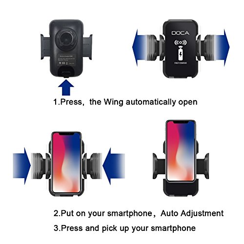 QI Wireless Car Charger Mount Holder, DOCA Mobile Cell Phone Air Vent Car Cradle Charging Holder per iPhone 8, iPhone X , Galaxy Note 8 S8/S8 Plus S7 Edge and Others Qi Enabled Phones - Nero