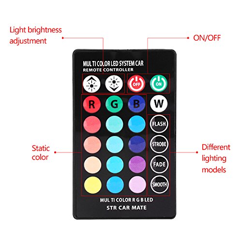 Qiilu 4 pcs Lampeggiano Lampadine LED Multicolore con Telecomando per Interni Auto con Telecomando T10 SMD 5050 RGB
