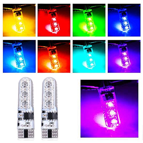 Qiilu 4 pcs Lampeggiano Lampadine LED Multicolore con Telecomando per Interni Auto con Telecomando T10 SMD 5050 RGB