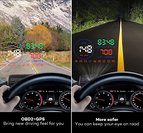 Qiilu 5.5" Multicolore Auto LED HUD Head Up Display OBDII OBD Velocità Rpm Tensione Allarme