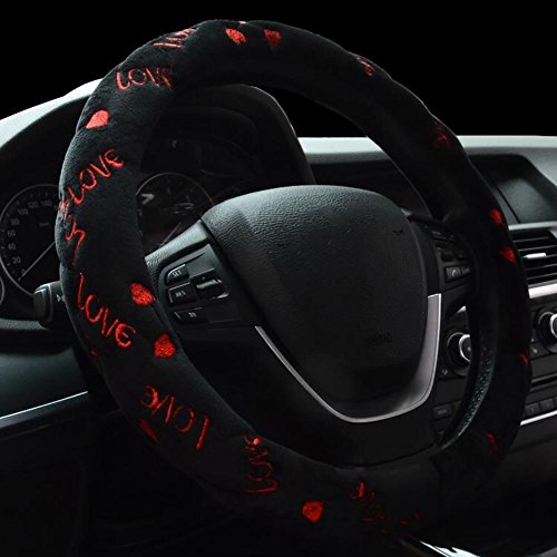 QLL Coprivolante per auto invernale in velluto / Copertine peluche universali morbide per la guida degli interni delle auto da donna , black