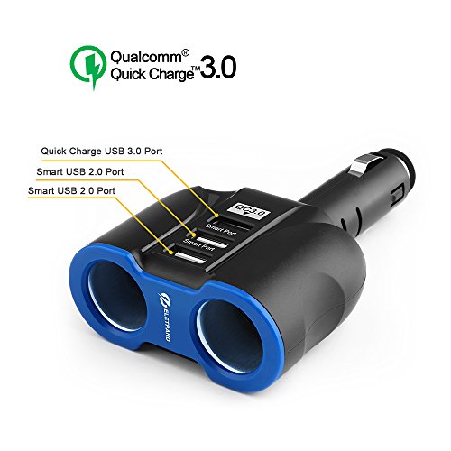 Quick Charge 3.0 Caricabatterie da Auto, Eletrand 12V/24V 2-Presa Accendisigari per Auto Adattatore con 3 Porta USB (QC 3.0 + Smart USB 2.0) per Smart Phones, Tablets, GPS etc