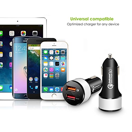 Quick Charge 3.0, iKits 30W Caricatore da auto, USB Car Charger 5V/2.4A+QC3.0 per Samsung Galaxy S7/S6/Edge/Plus/Note7/ 5/4, HTC, LG, Smart Port for iPhone 7/iPad Pro/Air 2/mini +Cavo Micro USB