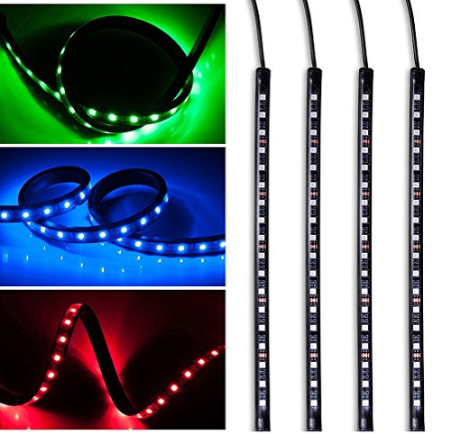 Ralbay Car LED Strip Light,4pcs DC 12V Multi-color Car Interior Music Light LED Underdash Lighting Kit with Sound Active Function and Wireless Remote Control(18led)