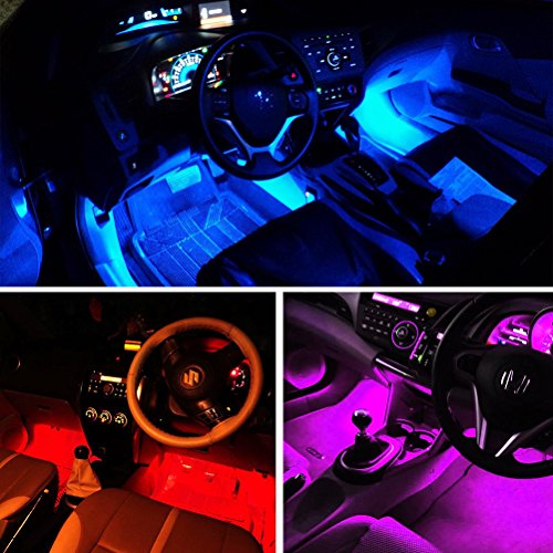 Ralbay Car LED Strip Light,4pcs DC 12V Multi-color Car Interior Music Light LED Underdash Lighting Kit with Sound Active Function and Wireless Remote Control(18led)