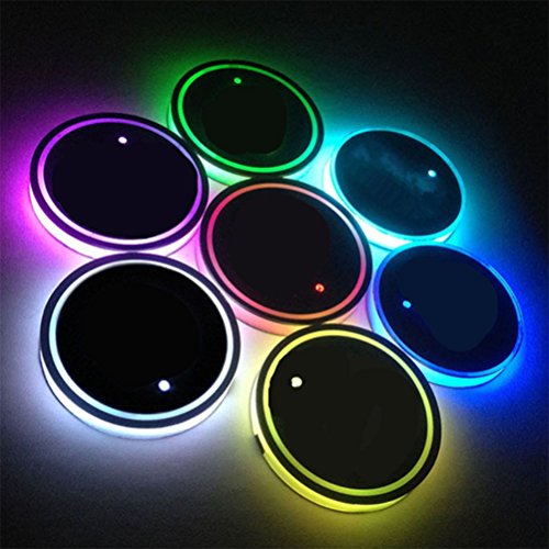 Ralbay Car Styling Cup Holder Pad LED Colour Changing Car Interior Decoration Atmosphere Lights USB Rechargeable Waterproof Drink Coaster for All Cars-Automatically Turn On at Dark 
