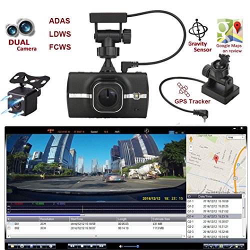 Registratore di guida OHQ Videoregistratore Con Obiettivo Camara Full Hd 1080P Dual Camara Gas Per Auto. Visione Notturna 170 Gradi WDR