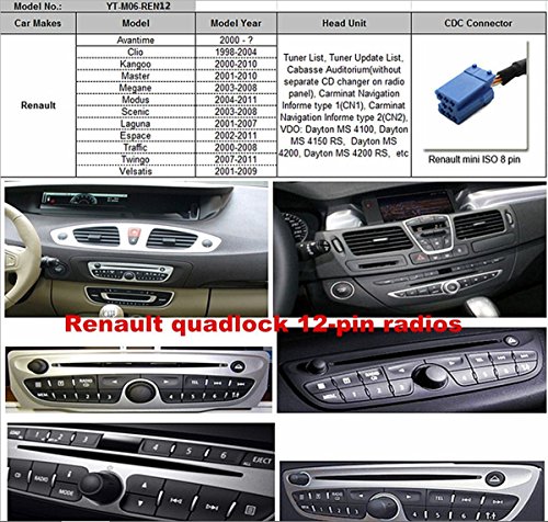 Renault iPhone adattatore AUX stereo, digitale auto interfaccia ingresso audio con USB, scheda SD, iPod MP3 3.5 mm AUX IN, Lighnting Music player per 12 pin Renault 1998 – 2011 (REN12)