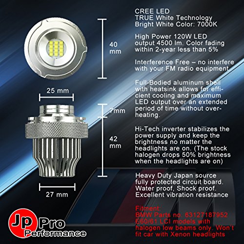 Resistente ad alta potenza 120 W CREE LED Angel Eyes Halo anello DRL, luce bianco naturale 7000 K (confezione da 2)