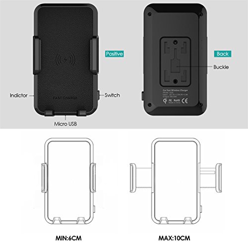 Ricarica Veloce Wireless Auto Caricabatterie, Wrcibo 2 in 1 QI caricatore supporto da auto universale per Samsung Galaxy Note 8 / S8 / S8 + / S7 / S6 Bordo + / Nota 5, iPhone 8/8 Plus / X e Altri Qi Ricarica compatibile - Nero