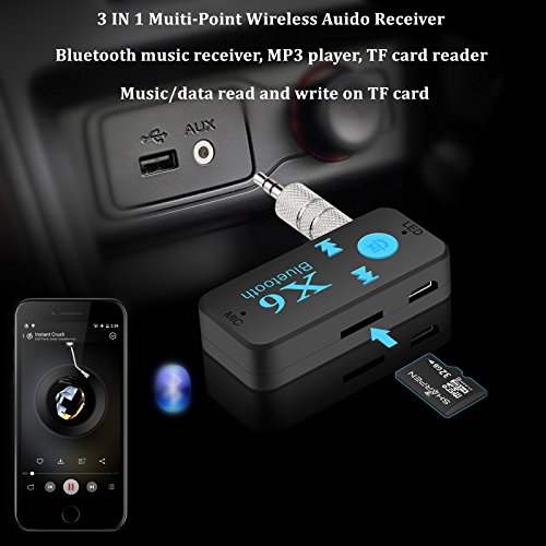 Ricevitore Bluetooth A2DP Adattatore Audio senza fili con 3,5 mm Aux per Chiamate in Vivavoce, Sistema di Stereo in Auto e Casa Hifi Altoparlante con Microfono Incorporato, slot per schede TF