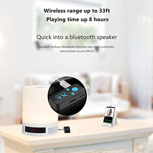 Ricevitore Bluetooth A2DP Adattatore Audio senza fili con 3,5 mm Aux per Chiamate in Vivavoce, Sistema di Stereo in Auto e Casa Hifi Altoparlante con Microfono Incorporato, slot per schede TF