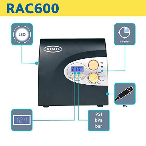 Ring Automotive RAC600 - Compressore aria digitale 12V con custodia