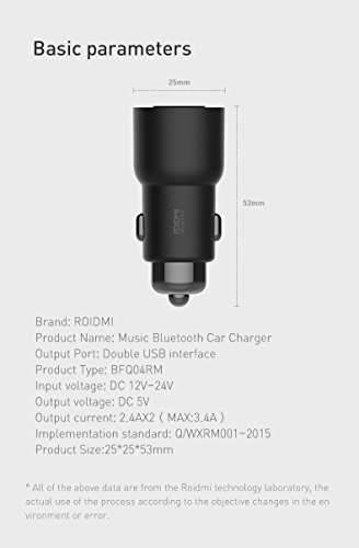 Roidmi 3S 2017 New wireless Bluetooth caricabatteria da auto adatta per tutte le auto 5 V 3.4 A due porte USB di ricarica rapida,Music Play,trasmettitore FM app di controllo per Android e iOS (nero)