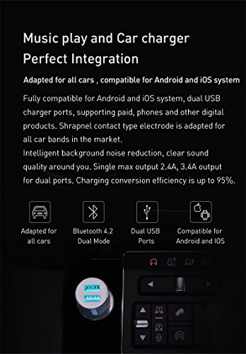 Roidmi 3S 2017 New wireless Bluetooth caricabatteria da auto adatta per tutte le auto 5 V 3.4 A due porte USB di ricarica rapida,Music Play,trasmettitore FM app di controllo per Android e iOS (nero)
