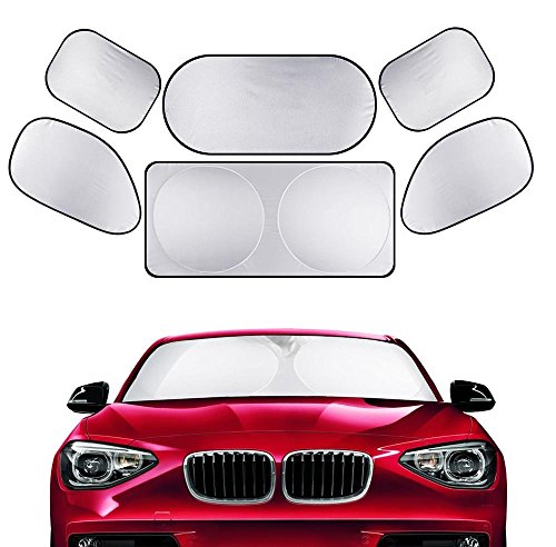 Ronteix silver-coated poliestere auto parasole kit Block raggi UV per parabrezza, laterale e posteriore finestra (6 in 1 pezzi)