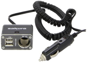 Sakura SS5103 - Moltiplicatore di presa accendisigari con 2 porte USB e cavo di prolunga
