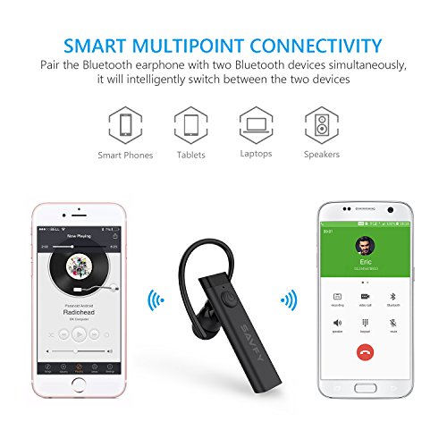 SAVFY Cuffie Bluetooth, Auricolare Bluetooth 3.0 Stereo Cuffie Wireless con Microfono mani libere per Auto/Sport Auricolari Senza Fili Compatibile con Samsung, Huawei, iPhone (Nero)