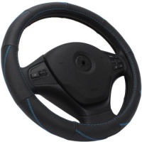 Semoss Coprivolante Auto in PU Pelle con Anti Scivolo Blu Line,colore: Nero,dimensione:36cm