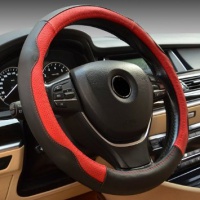 Semoss Coprivolante Auto in vera Pelle con Anti Scivolo,colore: Nero / Rosso,dimensione:36cm