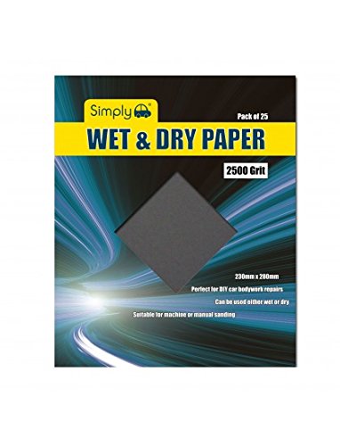 Semplicemente WD2500 Wet & Dry lucidatura Paper 2500 Grit, confezione da 25, 230 mm x 280 mm, perfetto per le riparazioni fai da te auto carrozzeria, macchina, manuale levigatura, mobili e fai da te, set di 25
