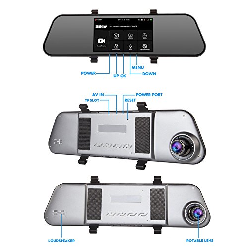 Sendow HD Mirror Dash fotocamera 1920 x 1080p anteriore e posteriore Dash Cam 12,7 cm IPS touch screen Dual cruscotto della macchina fotografica con ultra Clear 150 ° Angel Great Vision, G-Sensor, visione notturna, registrazione in loop, parcheggio monitor