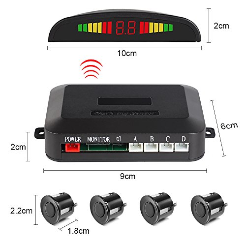 Sensore di parcheggio, Funanasun 2.4 G Wireless Car Vehicle Reverse backup radar sistema Auto posteriore di allarme display a LED con 4 sensori di allarme/buzzer