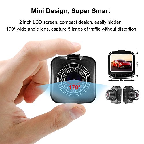 Senwow Mini Dash Cam Telecamera per Auto Full HD 1080P 2" LCD Obiettivo Grandangolare di 170 Gradi Sony Sensore Videocamera DVR G-Sensor, Visione Notturna, Registrazione in Loop, WDR con Carta di 32GB