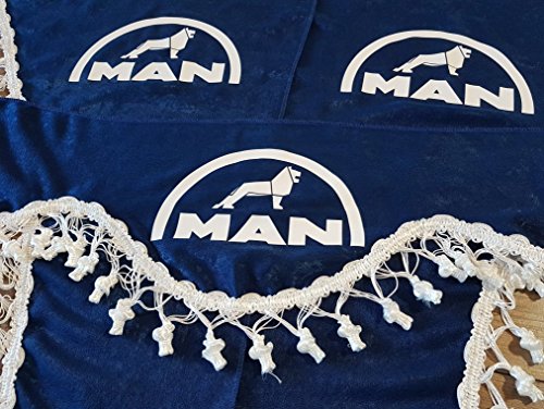 Set di 3 tende blu bianco con nappe taglia universale per camion, tutti i modelli accessori decorazione peluche tessuto