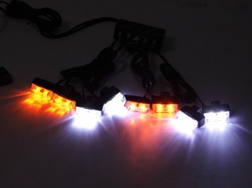 Set luci stroboscopiche LED di emergenza per griglia auto 8 pezzi bianchi e ambrati