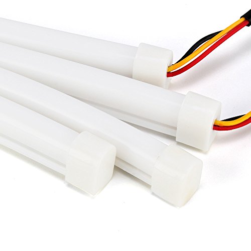 Shinfok - Strisce tubolari a LED flessibili e ripiegabili, per proiettori e luci di marcia diurna, 2 pezzi, lunghezza 60 cm, colore: bianco, giallo ambra, rosso o azzurro