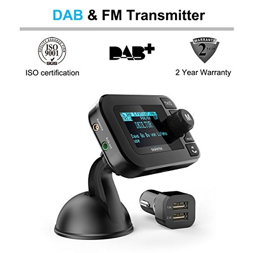 Signstek 5 in 1 auto DAB + Radio digitale con ricevitore e trasmettitore FM Bluetooth kit auto/caricatore/Micro SD lettore/chiamate a mani libere funzione con antenna attiva