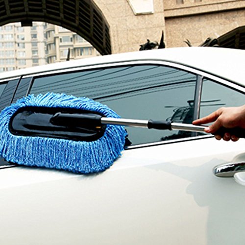 Signswise-manico rimovibile per auto retrattile cera Drag-Spazzola per lavaggio in microfibra per mocio lavapavimenti Piumino antipolvere auto, colore: blu