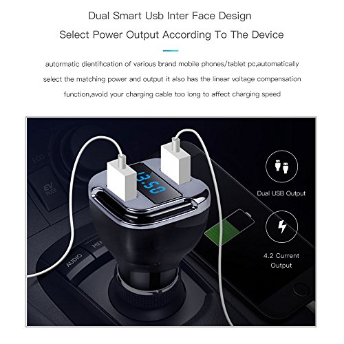 Smart Car charger, Ranipobo 4.2 A accendisigari GPS Tracker salva luogo di comando con due porte USB adattatore per schermo OLED per iOS Android cellulari e tablet