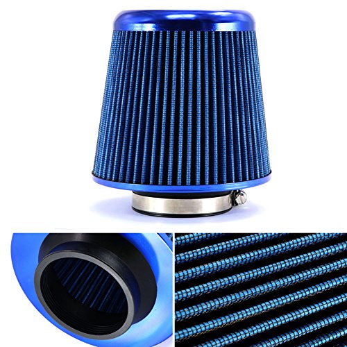 Smartspec alluminio universale affusolata rotonda auto aspirazione aria/7,6 cm filtro aria lavabile blu