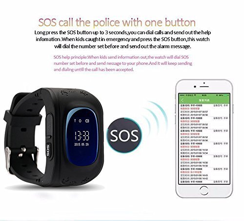 Smartwatch da bambino con GPS tracker, orologio da polso, telefono con SIM, anti perdita, funzione SOS, controllo dei genitori per iPhone e smartphone iOS e Android, Q50, colore: nero