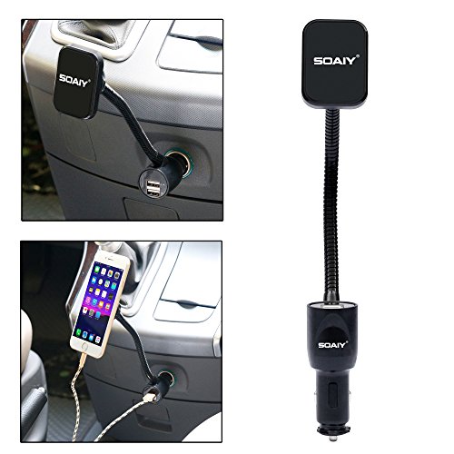 SOAIY 3-in-1 Supporto Magnetico Auto per Cellulare con Doppia USB 3.1A Caricatore e Braccio regolabile, Supporto Universale per IPhone , Samsung e Maggior Tipo di Smartphone