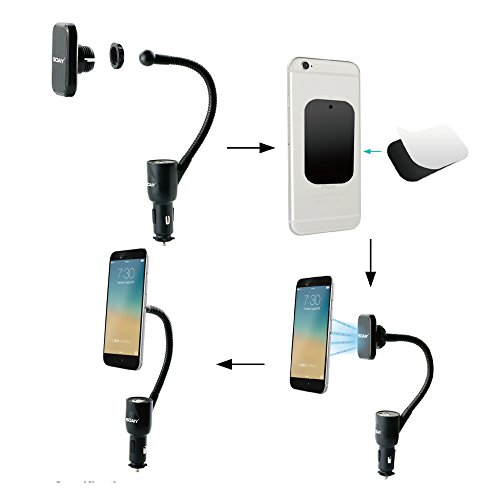 SOAIY 3-in-1 Supporto Magnetico Auto per Cellulare con Doppia USB 3.1A Caricatore e Braccio regolabile, Supporto Universale per IPhone , Samsung e Maggior Tipo di Smartphone