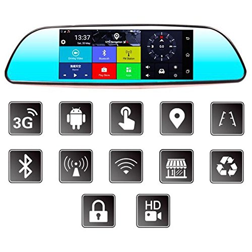SODIAL Per Android 5.0 3G da 6,86 pollici Auto DVR GPS telecamera trattino telecamera Full HD 1080p Videoregistratore Wi-Fi Bluetooth registrator doppio lente Retrovisore Specchio dash cam